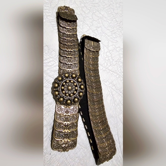 Lane Bryant vintage metal fish scales stretch belt. Olive color Womens sz 26/28 - Picture 7 of 10